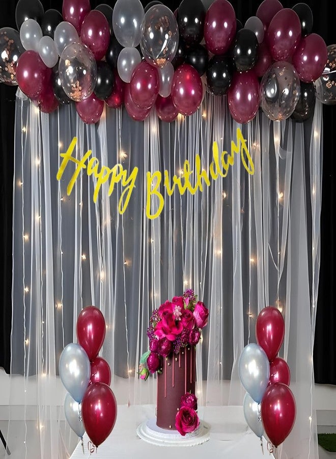 FOOGAA Solid Premium Romantic Garnish Combo - Net LED, Retro Grape Wine, Black & Silver Metallic Balloons (Pack of 46) for Elegant Event Decor - Image 1